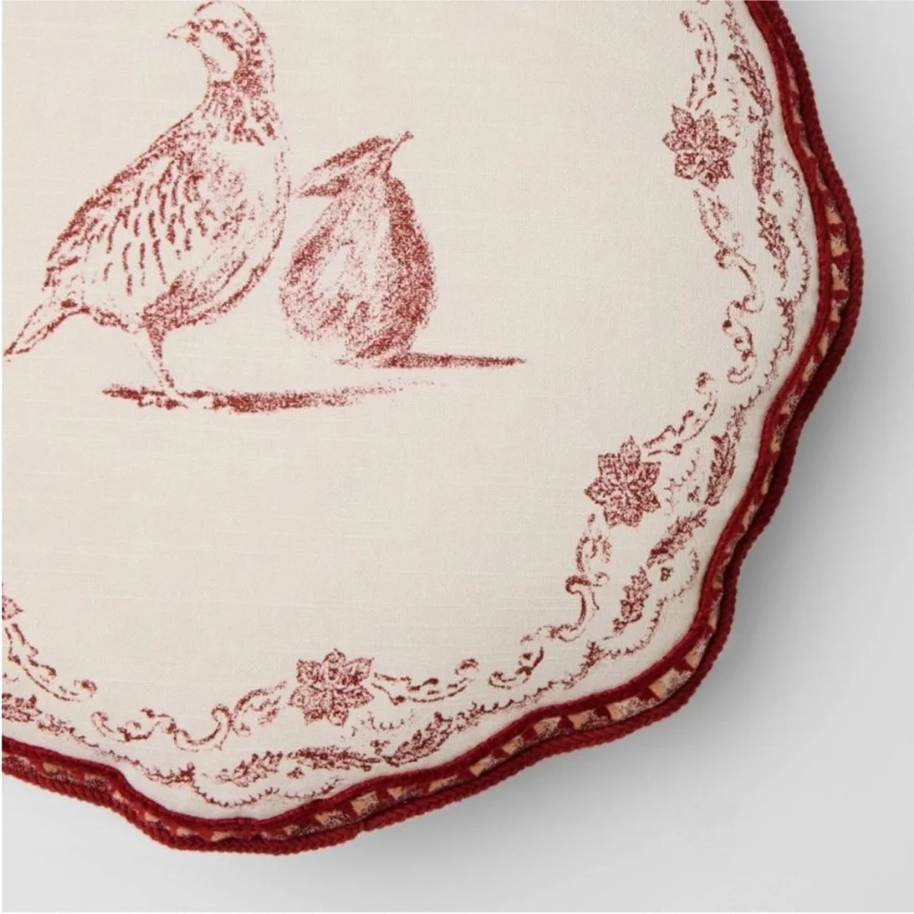 Cream and Burgundy Partridge Pillow- Threshold designed with Studio McGee
